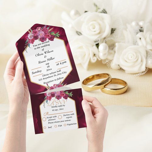 elegant magenta pink floral Wedding  All In One  All In One Invitation