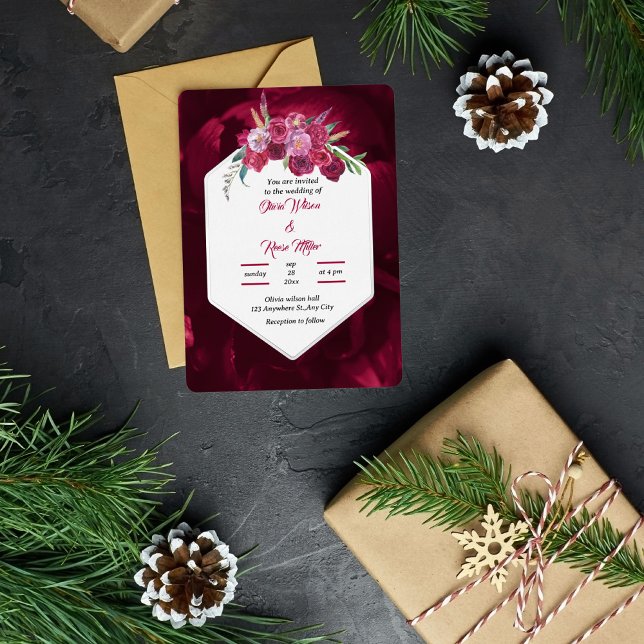 elegant magenta pink floral Wedding Gold  Foil Invitation (Creator Uploaded)