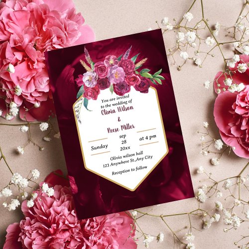 elegant magenta pink floral wedding invitation