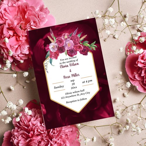 elegant magenta pink floral wedding invitation