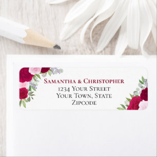 Elegant Magenta Pink Floral Wedding Return Address Label
