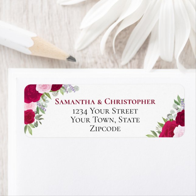 Elegant Magenta Pink Floral Wedding Return Address Label (Insitu)