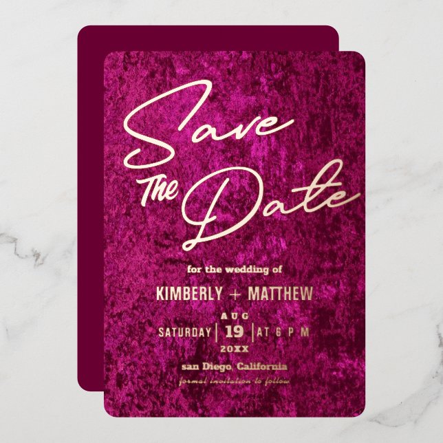 elegant magenta pink gold Save the date Wedding  Foil Invitation (Front/Back)