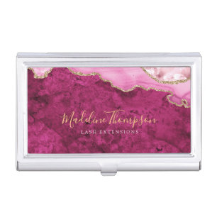 Elegant Magenta Pink Marble Agate Geode Business Card Case