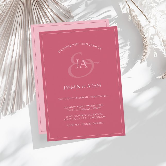Elegant Magenta Pink Monogram Formal Wedding Holiday Card (Creator Uploaded)