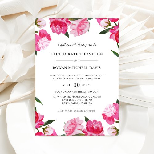 Elegant Magenta Pink Peony Wedding Invitation
