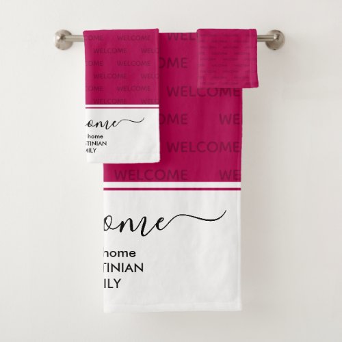 Elegant Magenta Pink Personalized WELCOME Bath Towel Set