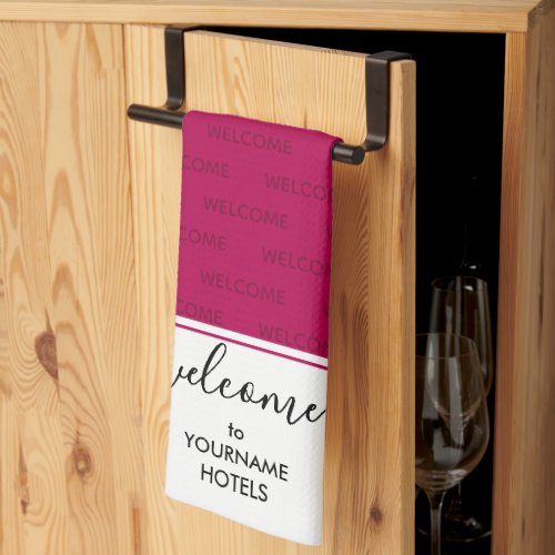 Elegant Magenta Pink Personalized WELCOME Kitchen Towel