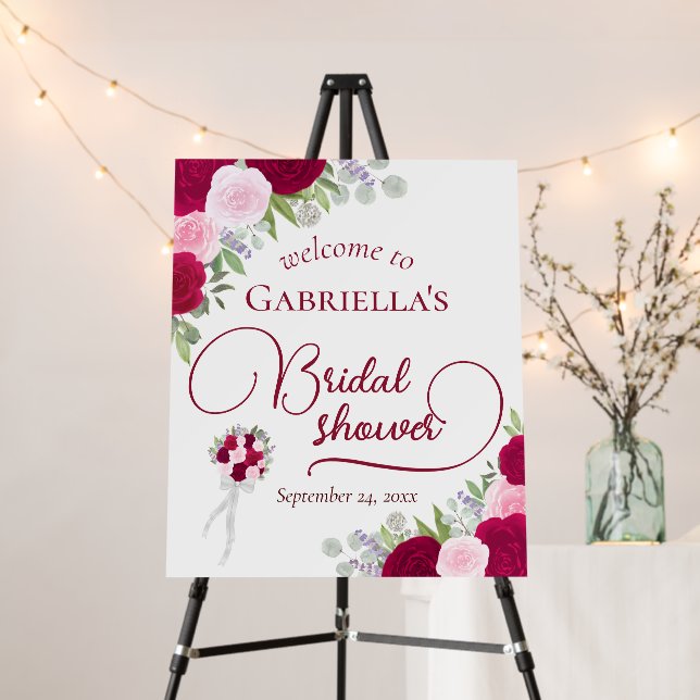 Elegant Magenta & Pink Roses Bridal Shower Welcome Foam Board (In Situ (Stand))