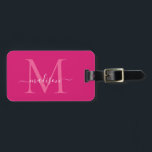 Elegant Magenta Pink White Monogram Script Name Luggage Tag<br><div class="desc">Elegant Magenta Hot Pink White Monogram Script Name Stylish Bag Tag</div>