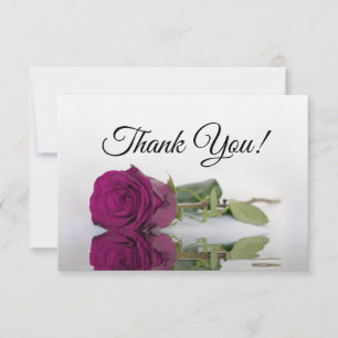 Elegant Magenta Plum Mirrored Rose Simple Wedding Thank You Card
