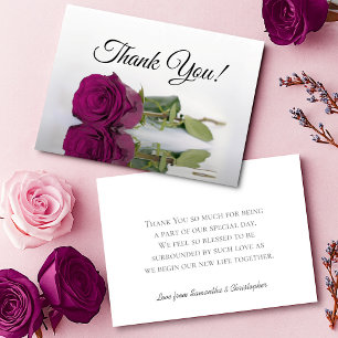 Elegant Magenta Plum Mirrored Rose Simple Wedding Thank You Card