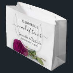 Elegant Magenta Plum Rose Maid of Honor Wedding Large Gift Bag<br><div class="desc">These beautiful gift bags are designed as a wedding gift or favor bag for your Maid of Honor. They feature a simple yet stunning design with a long stemmed magenta plum or berry purple colored rose lying on its side. The title "Maid of Honor" written in fancy script letters with...</div>