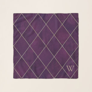 Elegant Magenta Purple Argyle Print Monogrammed Scarf
