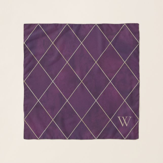 Elegant Magenta Purple Argyle Print Monogrammed Scarf (Front)