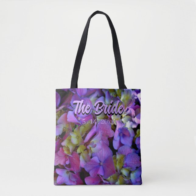 Elegant Magenta Purple blue Hydrangea flower Bride Tote Bag (Front)
