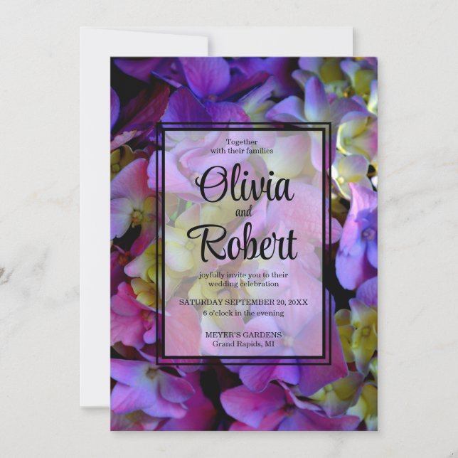 Elegant Magenta Purple Hydrangea flower Wedding Invitation (Front)