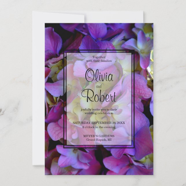 Elegant Magenta Purple Hydrangea flower Wedding Invitation (Front)