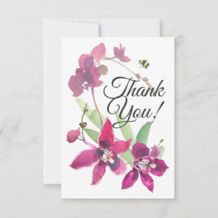 Elegant Magenta Purple Orchids Floral Bumblebee Thank You Card