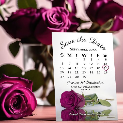 Elegant Magenta Purple Rose Wedding Calendar Save The Date