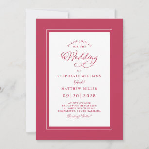 Elegant Magenta Red Modern Calligraphy Wedding Invitation