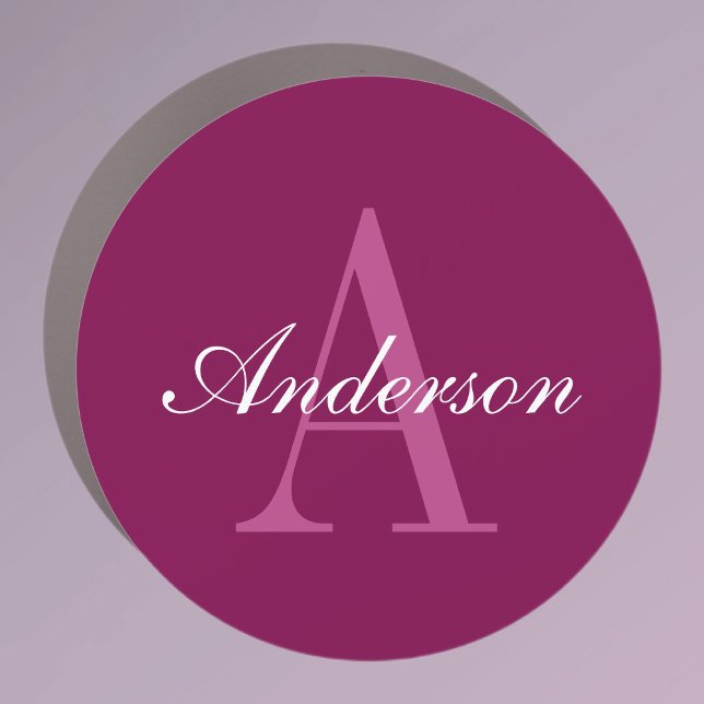 Elegant Magenta Red, Pink & White Name & Monogram Car Magnet (Creator Uploaded)