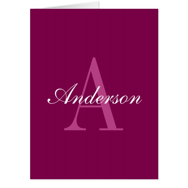 Elegant Magenta Red, Pink & White Name & Monogram Card (Front)