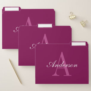 Elegant Magenta Red, Pink & White Name & Monogram File Folder