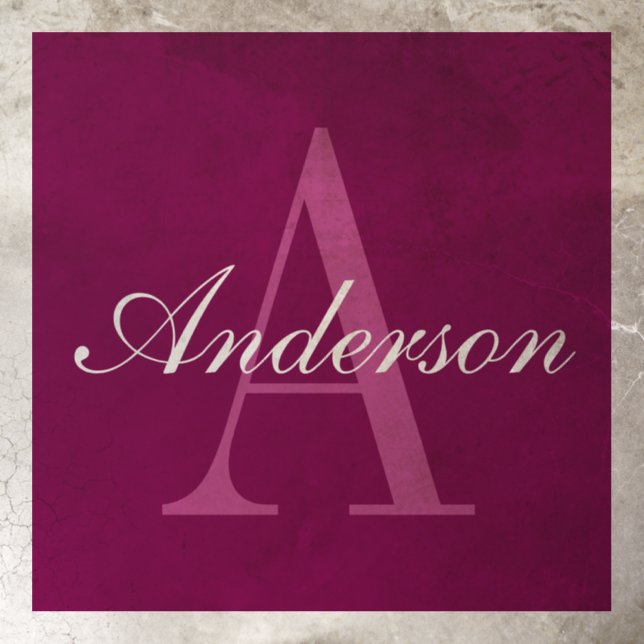 Elegant Magenta Red, Pink & White Name & Monogram Floor Decals (Insitu)