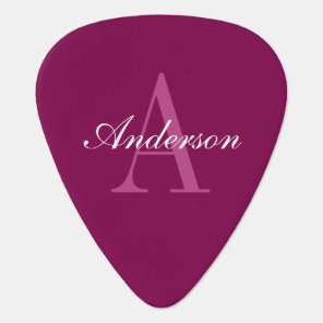 Elegant Magenta Red, Pink & White Name & Monogram Guitar Pick