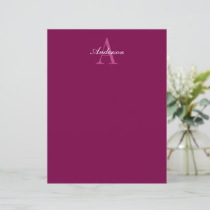 Elegant Magenta Red, Pink & White Name & Monogram Letterhead