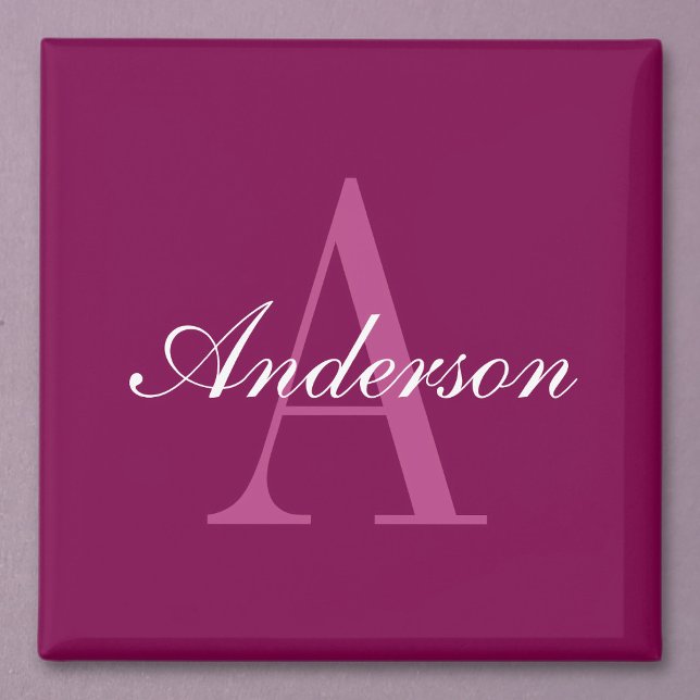 Elegant Magenta Red, Pink & White Name & Monogram Magnet (Creator Uploaded)