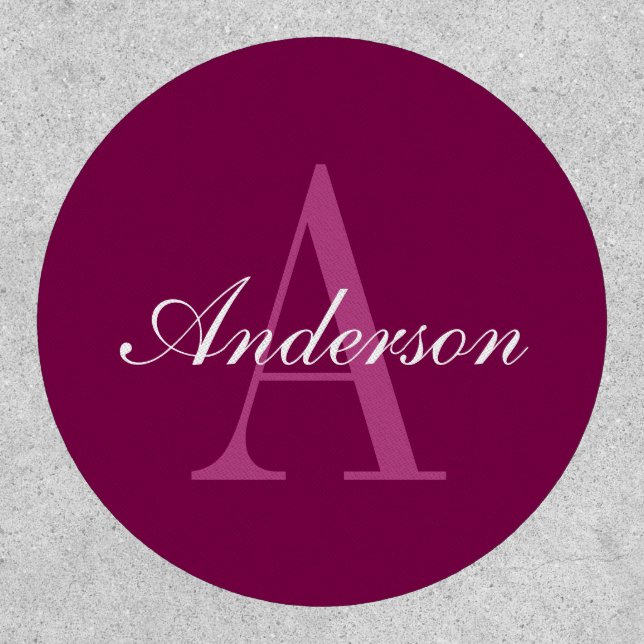Elegant Magenta Red, Pink & White Name & Monogram Patch (Front)