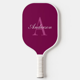 Elegant Magenta Red, Pink & White Name & Monogram Pickleball Paddle