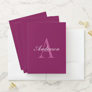 Elegant Magenta Red, Pink & White Name & Monogram Pocket Folder