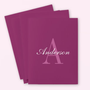 Elegant Magenta Red, Pink & White Name & Monogram Pocket Folder