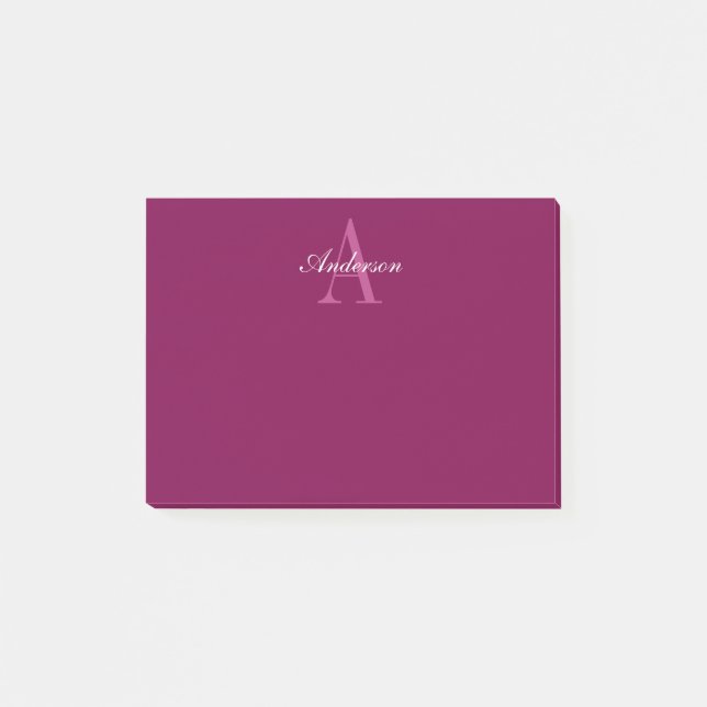 Elegant Magenta Red, Pink & White Name & Monogram Post-it Notes (Front)