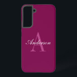 Elegant Magenta Red, Pink & White Name & Monogram Samsung Galaxy S22  Case<br><div class="desc">Elegant & classy monogram,  customize as you.</div>