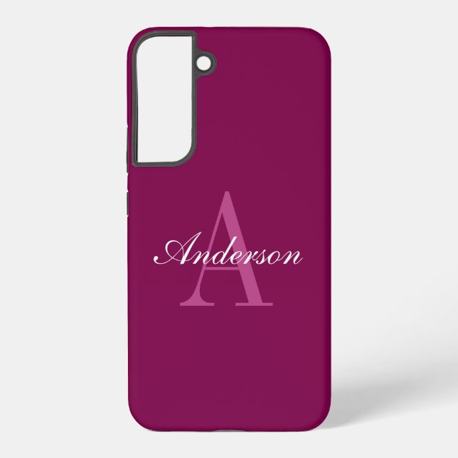 Elegant Magenta Red, Pink & White Name & Monogram Samsung Galaxy Case (Back)