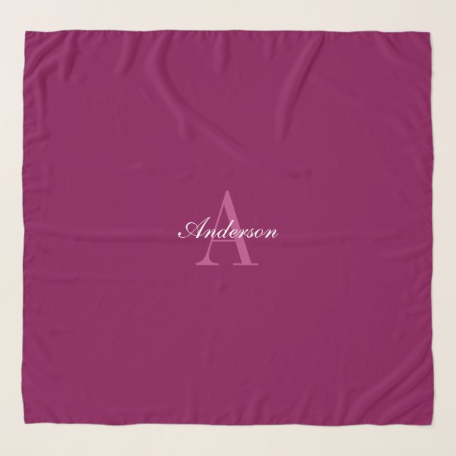 Elegant Magenta Red, Pink & White Name & Monogram Scarf (Front)