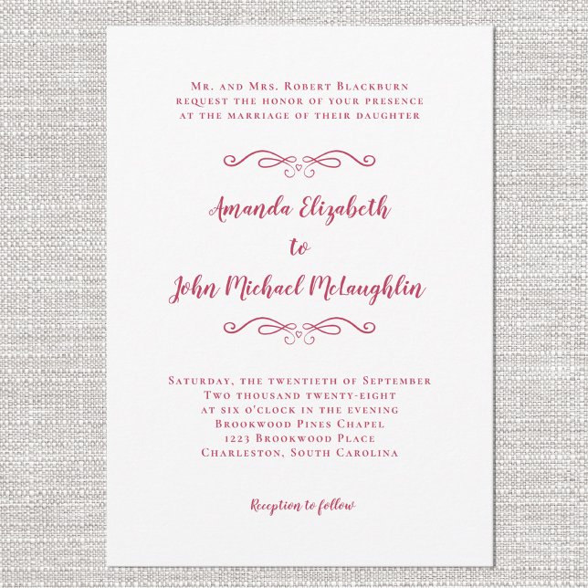 Elegant Magenta Red Script Classic Formal Wedding Invitation (Elegant Magenta Red Script Classic Formal Wedding Invitation)