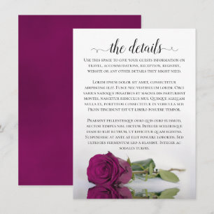 Elegant Magenta Reflecting Rose Wedding Details Enclosure Card