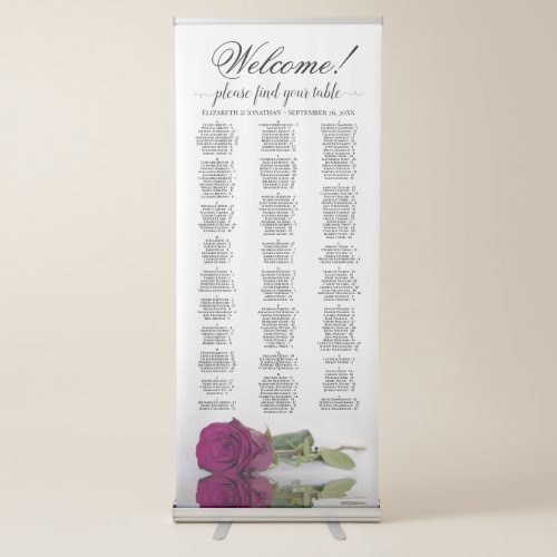 Elegant Magenta Rose Alphabetical Seating Chart Retractable Banner