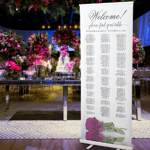 Elegant Magenta Rose Alphabetical Seating Chart Retractable Banner