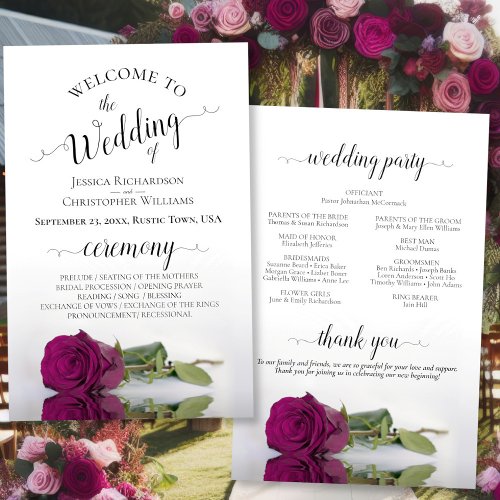 Elegant Magenta Rose Budget Wedding Program