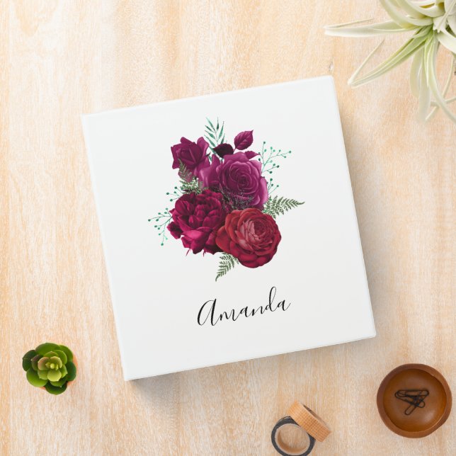 Elegant Magenta Rose Floral Bouquet 3 Ring Binder (In Situ)