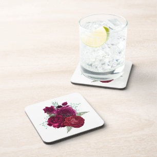 Elegant Magenta Rose Floral Bouquet Beverage Coaster