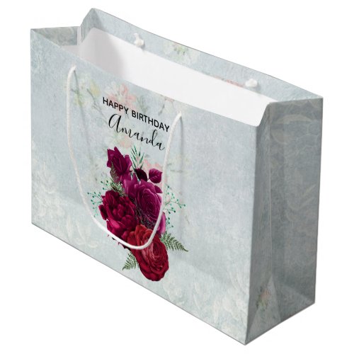 Elegant Magenta Rose Floral Bouquet Birthday  Large Gift Bag