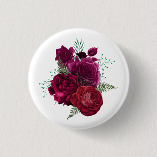 Elegant Magenta Rose Floral Bouquet Button