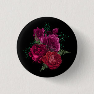 Elegant Magenta Rose Floral Bouquet Button